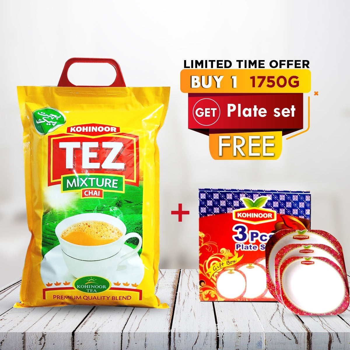 Tez Mixture Tea 1750 G + Free Plate set (bachat pack)